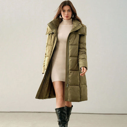 Ladies Camel Long Puffer Parka Jacket with Detachable Hood Winter Coat