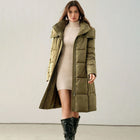 Ladies Camel Long Puffer Parka Jacket with Detachable Hood Winter Coat