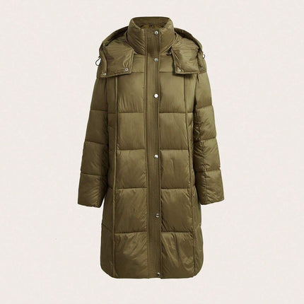 Ladies Camel Long Puffer Parka Jacket with Detachable Hood Winter Coat