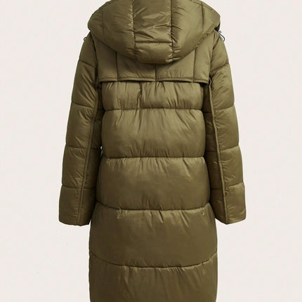 Ladies Camel Long Puffer Parka Jacket with Detachable Hood Winter Coat