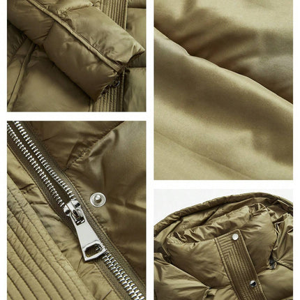 Ladies Camel Long Puffer Parka Jacket with Detachable Hood Winter Coat