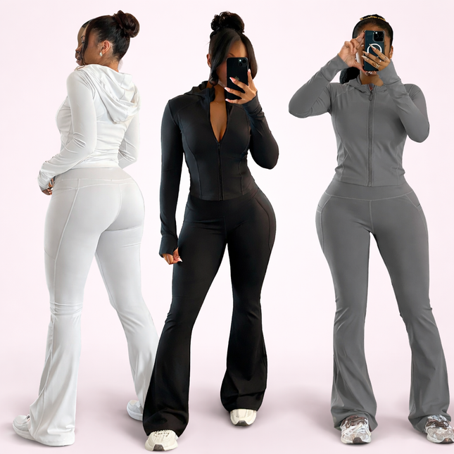 Women’s Hooded Tracksuit 2 Piece Set Jacket and Jogger Pants Spring Fall