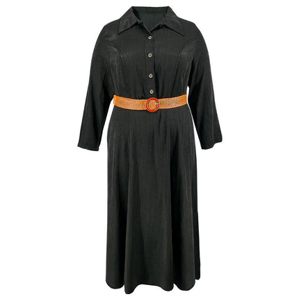 Plus Size Denim Shirt Dress for Women Long Sleeve A Line Jean Dress