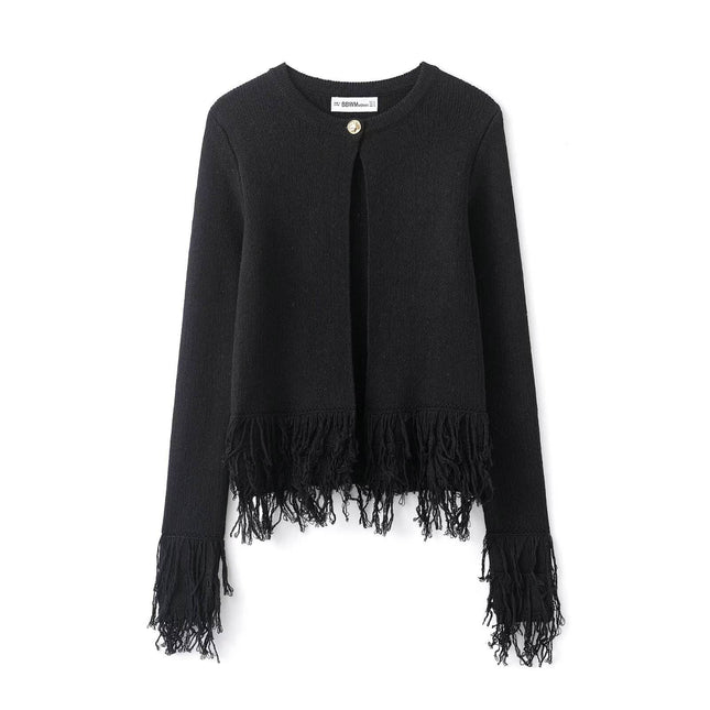 Chic Winter Women Tassel Knit Sweater O-Neck Long Sleeve Pullover