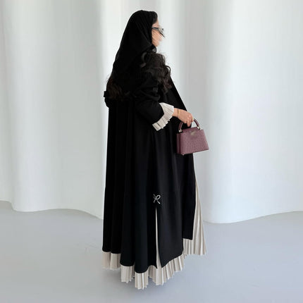 Dubai Open Abaya for Women Pleated Black Islamic Muslim Dress