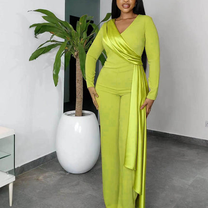 Women’s Long Sleeve V Neck Slim Fit Jumpsuit One Piece Romper