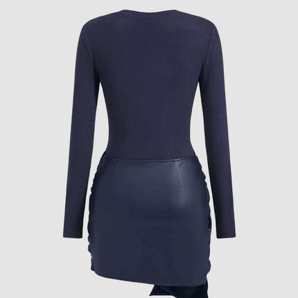 Women’s Leather Patchwork Bodycon Mini Dress Sexy Club Party Style 2026