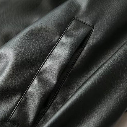 Women's Long Sleeve Zipper Lapel Leather Motorcycle Jacket Autumn Winter Casual Coat