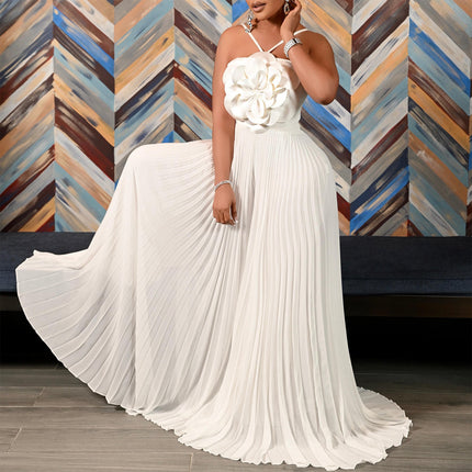 Summer Halter Neck Wide Leg Jumpsuit for Women with 3D Flower