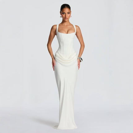 Women's U Neck Backless Fishbone Halter Hip Wrap Summer Evening Party Dress