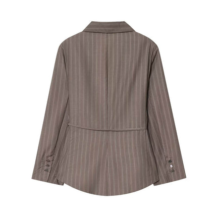 Women's Striped Lace Up Blazer and Casual Pants Autumn Winter Office Suit