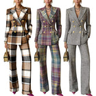 Women’s Plaid Blazer & Pants Suit Office Two-Piece Formal Set