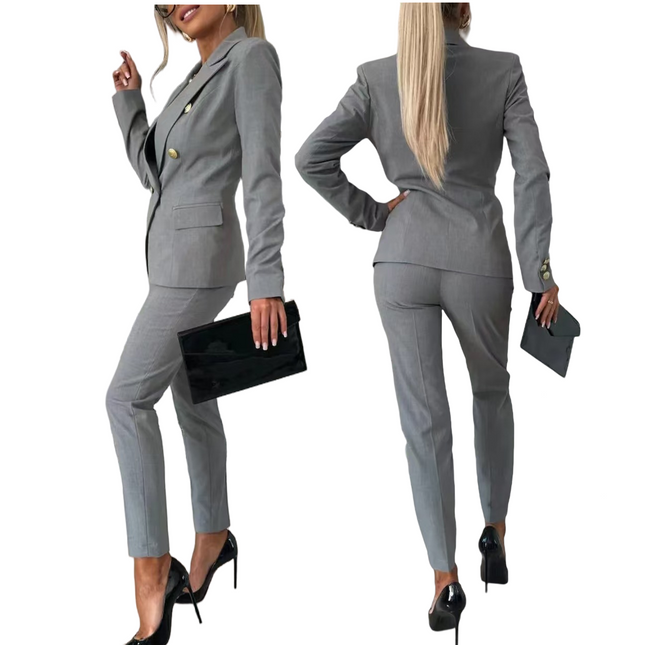 Women’s Double Breasted Blazer & Pants Suit | Office Formal Two Piece Set