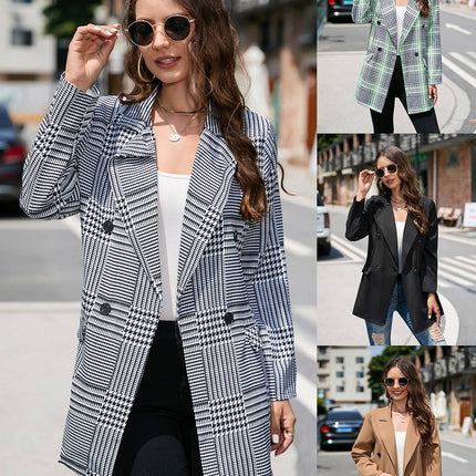 Women’s Double Breasted Trench Blazer Long Sleeve Office Jacket