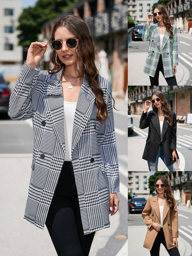 Women’s Double Breasted Trench Blazer Long Sleeve Office Jacket
