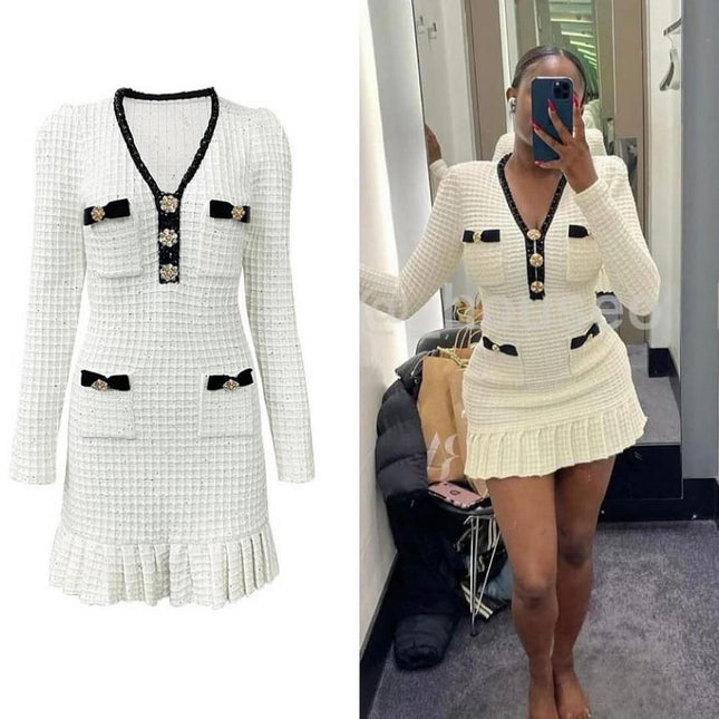 Spring Fall Knit Bodycon Mini Dress Slim Fit Ruffled Streetwear 2025