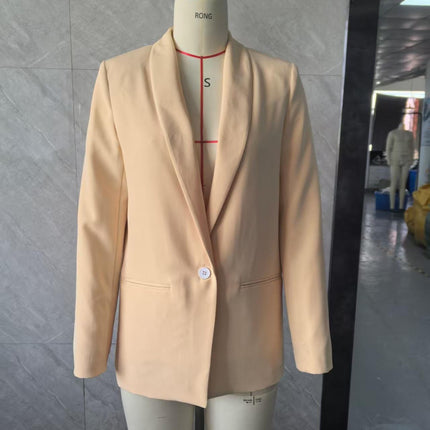 Women's One Button Solid Blazer and Casual Pants Autumn Winter Office Suit
