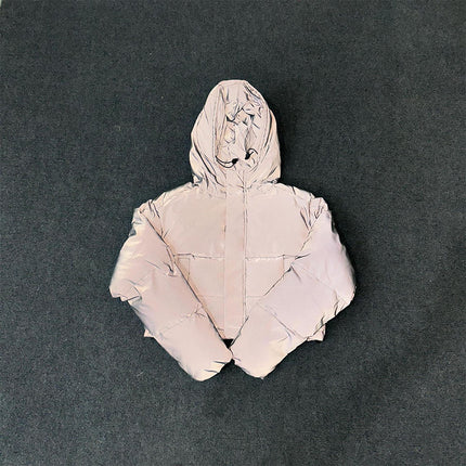 Men Reflective White Duck Down Hooded Puffer Jacket Warm Winter Coat