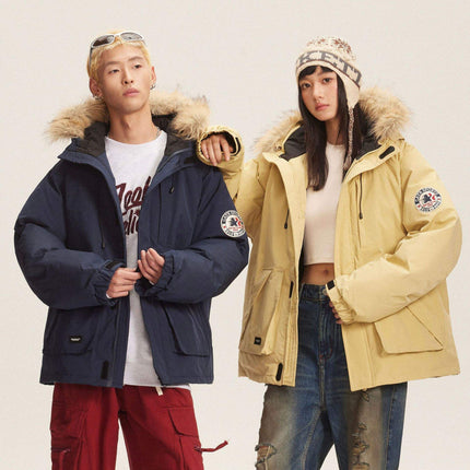 Waterproof Fur Trim Down Parka 90% Duck Down Winter Jacket for Couples
