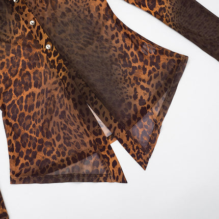 Y2K Women Mesh Print Shirt & Long Pants 2-Piece Casual Streetwear Set