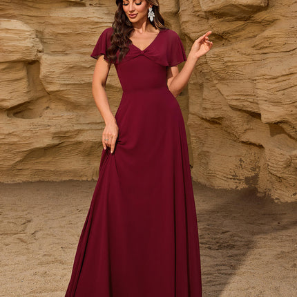 Elegant V Neck Chiffon Maxi Evening Gown A Line Prom Party Dress