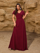 Elegant V Neck Chiffon Maxi Evening Gown A Line Prom Party Dress