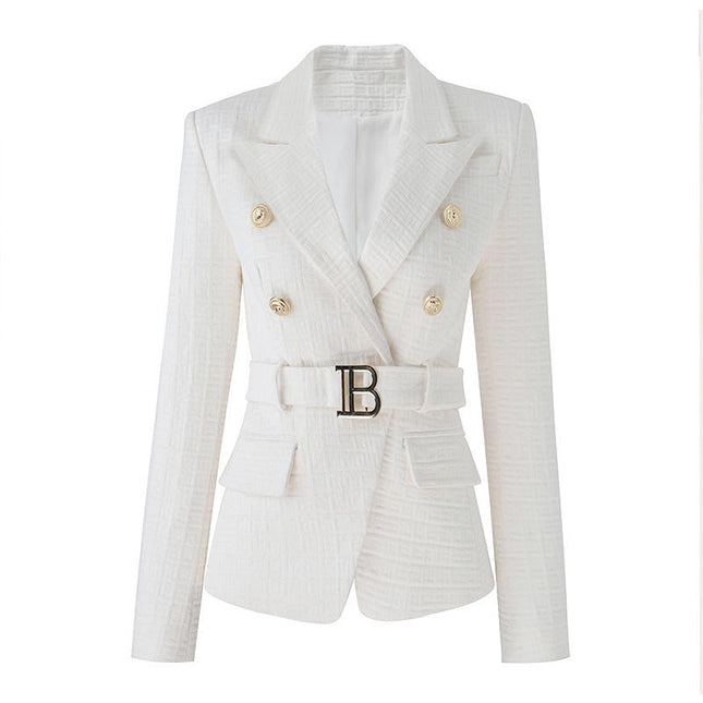 Women’s Double Breasted Office Blazer with Belt Long Sleeve Jacket