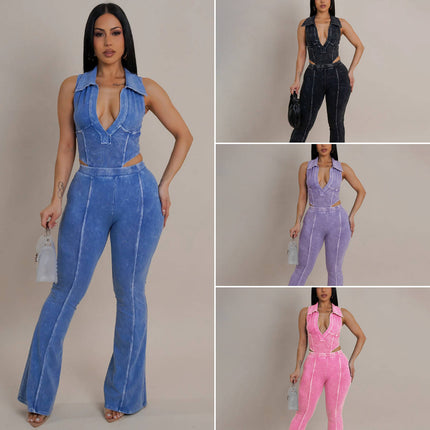 Women’s Summer Two-Piece Set Sleeveless Top & Flare Pants Outfit