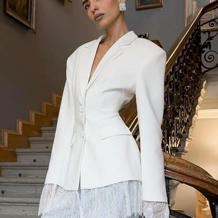 Women's Lapel Long Sleeve Single Breasted Lace Office Blazer Jacket