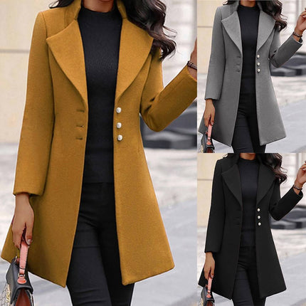 Women’s Slim Wool Lapel Mid-Length Winter Coat Korean Style