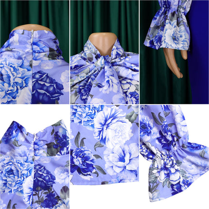 African Print Tie-Up Blouse for Women Slim Fit Elegant Fashion Shirt