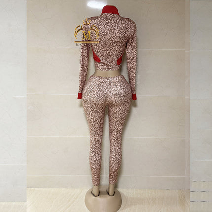 Women’s Leopard Print Crop Top & Leggings 2-Piece Streetwear Set