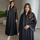 Black Open Abaya with Rhinestones | Modest Dubai Muslim Women's Robe