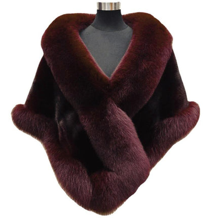 Luxury Faux Fur Bridal Shawl Autumn Winter Warm Mink Fox Collar Cape