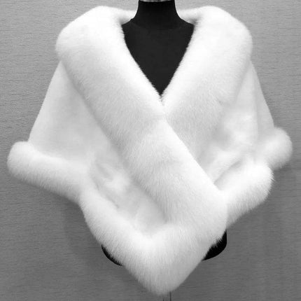 Luxury Faux Fur Bridal Shawl Autumn Winter Warm Mink Fox Collar Cape