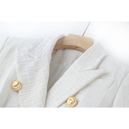 Women’s Double Breasted Office Blazer with Belt Long Sleeve Jacket