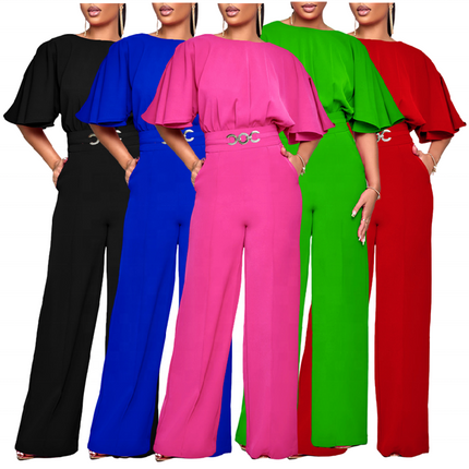 Elegant Summer Wide Leg Jumpsuit for Women O-Neck High Waist One Piece