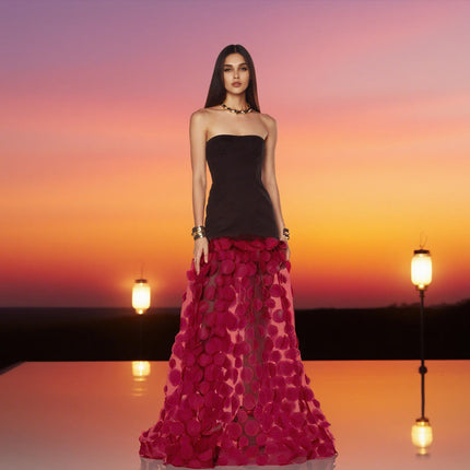 Women's Strapless 3D Polka Dot Slim Fit Summer Maxi Evening Dress