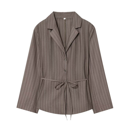 Women's Striped Lace Up Blazer and Casual Pants Autumn Winter Office Suit