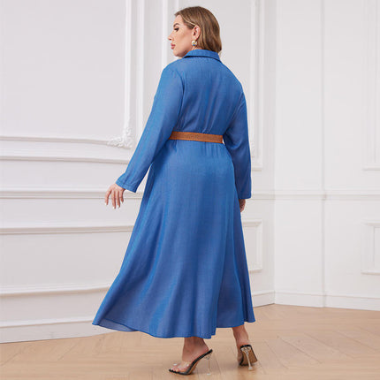 Plus Size Denim Shirt Dress for Women Long Sleeve A Line Jean Dress