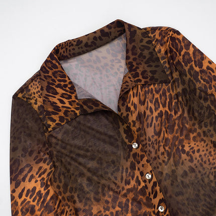 Y2K Women Mesh Print Shirt & Long Pants 2-Piece Casual Streetwear Set