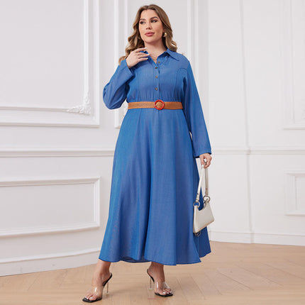 Plus Size Denim Shirt Dress for Women Long Sleeve A Line Jean Dress