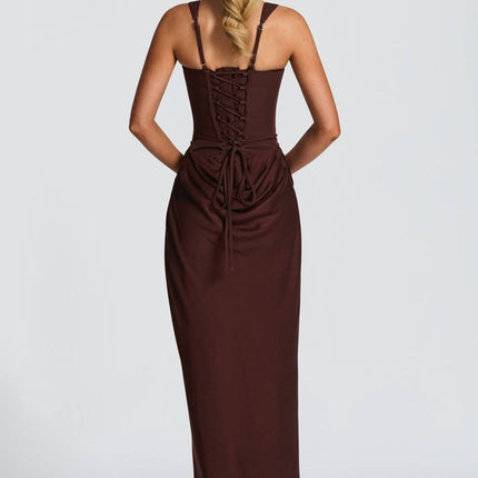 Women's U Neck Backless Fishbone Halter Hip Wrap Summer Evening Party Dress