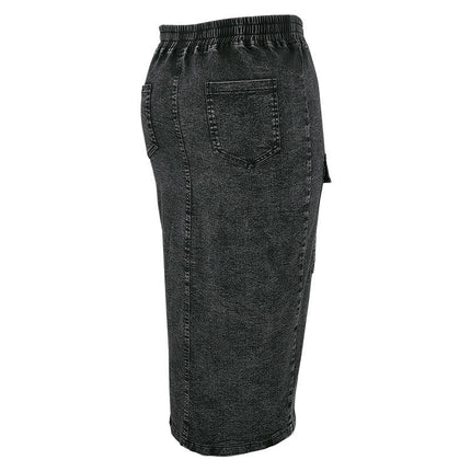 Plus Size Women Denim Maxi Skirt Elastic Waist Zipper Pocket Jean Skirt