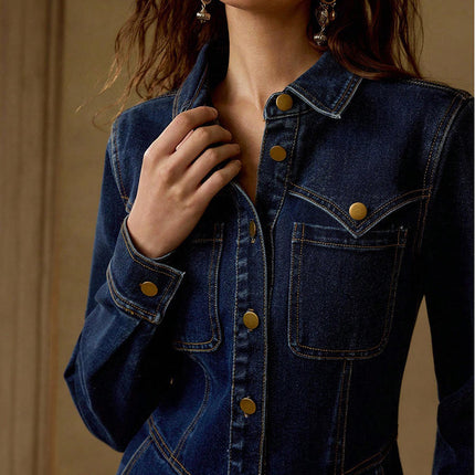 Women’s Long Sleeve Denim Maxi Dress Spring Fall Casual Office Jean