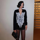 Women's V Neck Long Sleeve Lace Single Breasted Winter Office Blazer Jacket