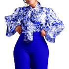 African Print Tie-Up Blouse for Women Slim Fit Elegant Fashion Shirt