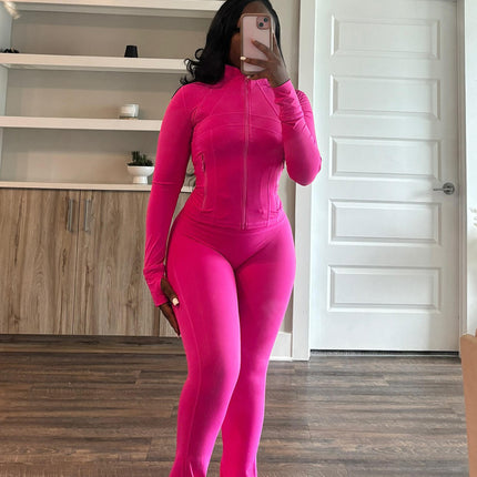 Women Two Piece Tracksuit Long Sleeve Top and Micro Flare Pants Set