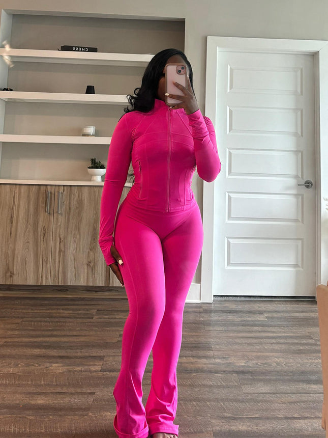 Women Two Piece Tracksuit Long Sleeve Top and Micro Flare Pants Set