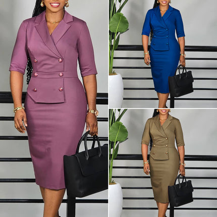 Women’s V-Neck Office Pencil Dress Half Sleeve Elegant Summer Workwear